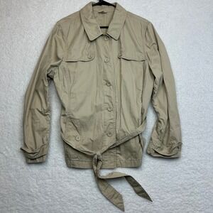 J.‎ Jill Belted Jacket Womens XL Button Up 100% Cotton Pockets Beige Tan Khaki